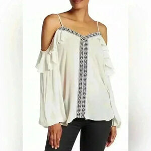 Pleione Cold Shoulder Ivory with Embroidered Navy Blue detail (572)